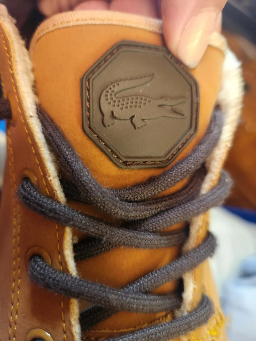 Lacoste Men’s Tan Chukka Boots with Black Collar and White Sole 8.5
